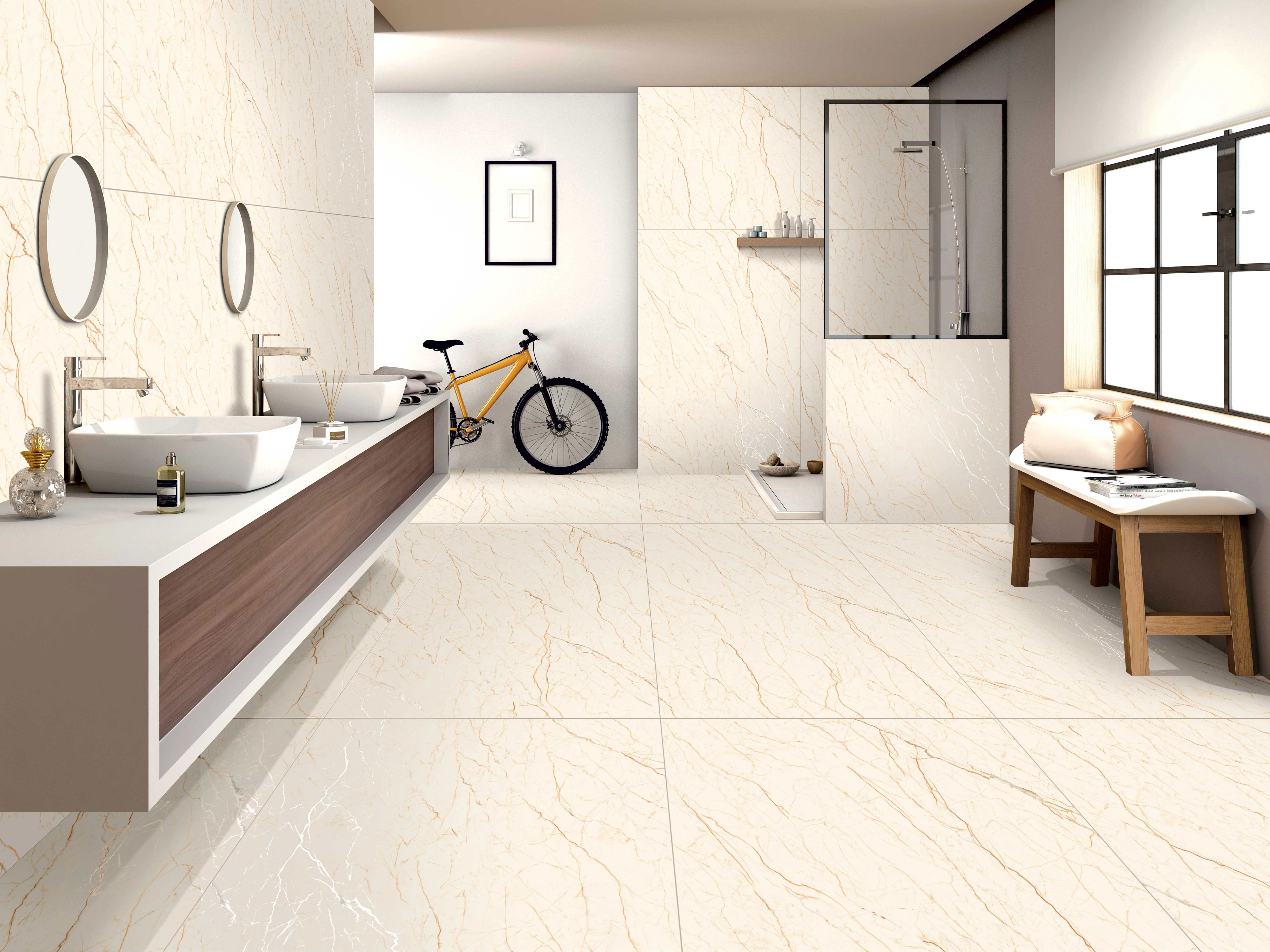 Elegant Eon Marfil Bathroom Floor Tiles | Kajaria | Mahaveer Ceramic world